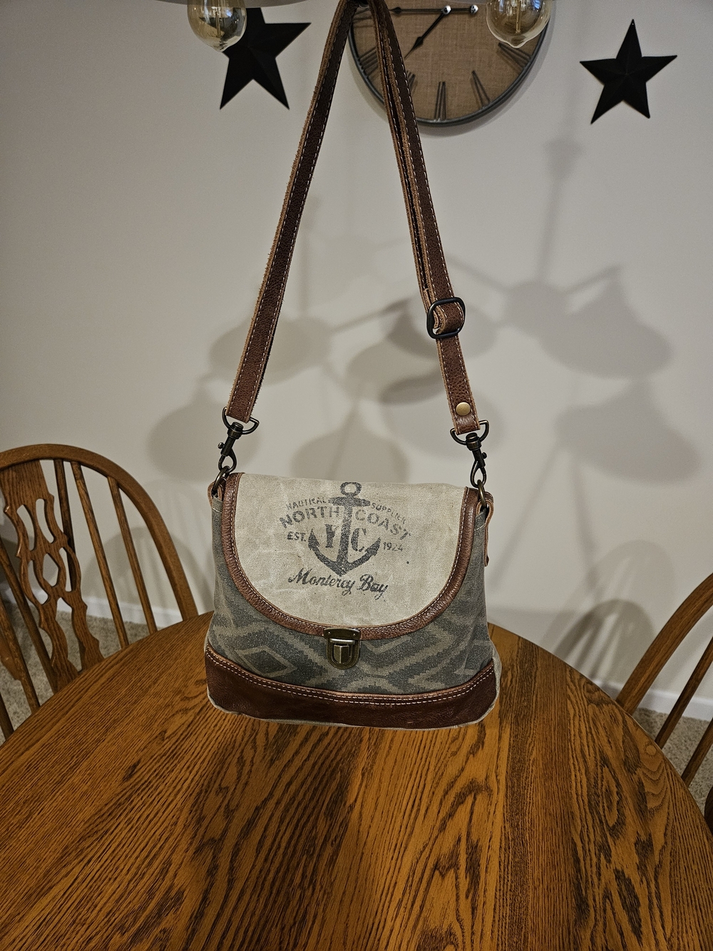 Myra Bag Monterey Bay Canvas Shoulder Bag in Beige, Olive and Brown